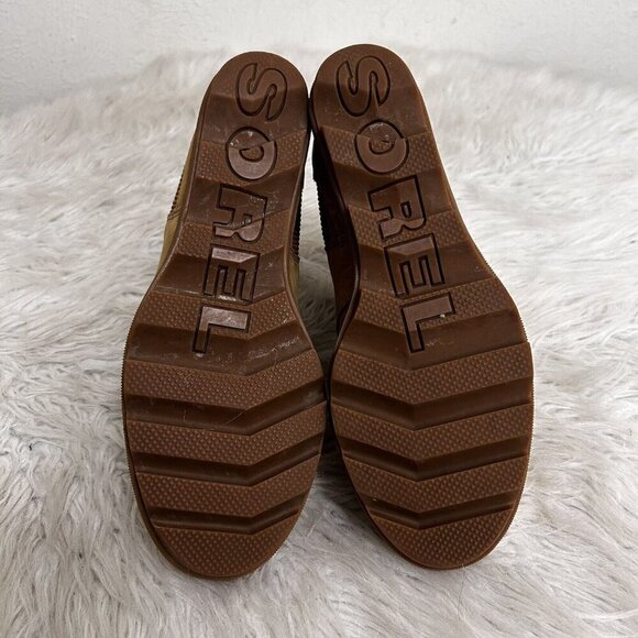 Sorel Tan Joan of Arctic Nubuck Leather Wedge Booties Sz 9 Pull Eli Curry Brown - Picture 8 of 11